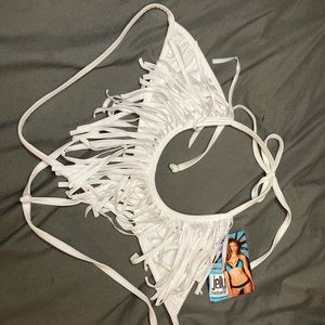 Medium white jelly fringe bikini top